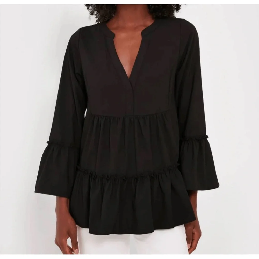Tuckernuck Pomander Place Black Long Sleeve V Neck Kenzo Top Sz. S - Picture 1 of 6